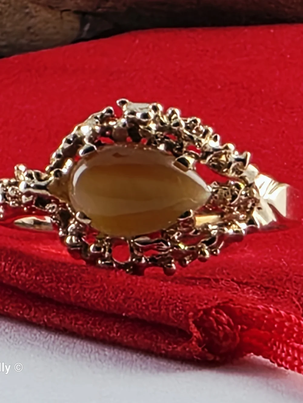 14K Yellow Gold Tiger Eye Cocktail Ring Size 8.25, Solid Gold! 👌🎁